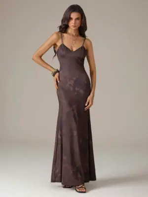 Brown Floral Ombre Mermaid Maxi Dress